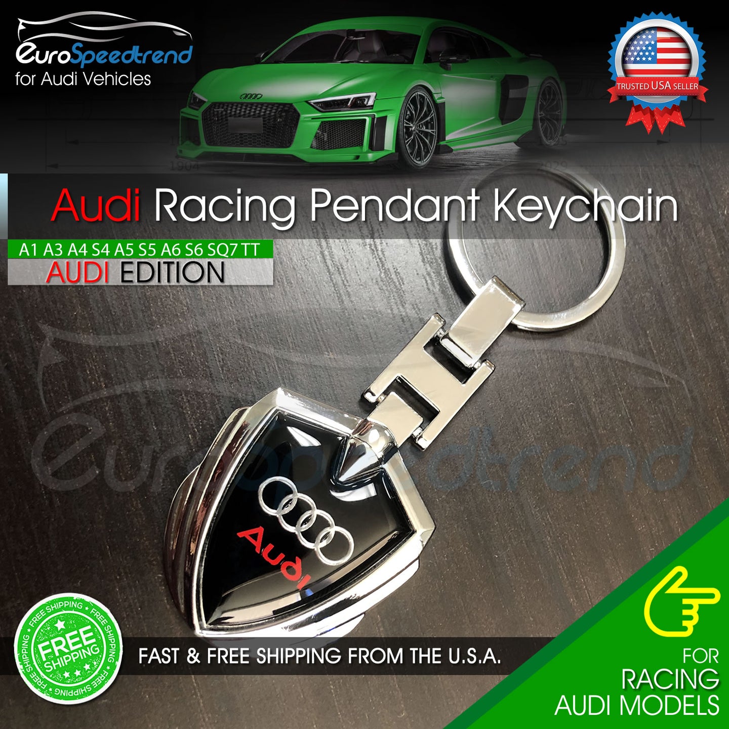 Audi Black Pendant Keychain Racing Emblem Key Ring Alloy A3 A4 A5 A6 A7 A8 S4 S5