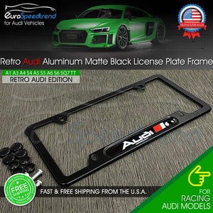 Audi Retro License Plate Frame Matte Black Logo Front or Rear 3D Emblem Cover
