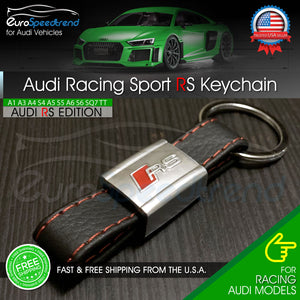 Audi RS Keychain Racing Sport Emblem Leather Key Ring Strap RS3 RS4 RS5 RS6 RS7