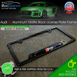 Audi Matte Black RS Sport Logo License Plate Frame Front or Rear 3D Emblem Cover