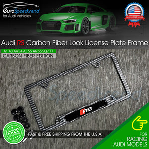 Audi RS Carbon Fiber Texture License Plate Frame Front OR Rear Emblem Logo Cover