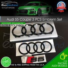 Load image into Gallery viewer, Audi S5 COUPE Front Rear Rings 2008-2019 Emblem Gloss Black Logo Badge Combo Set
