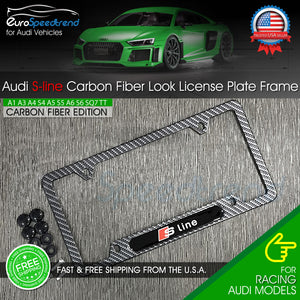 Audi S-Line Carbon Fiber Texture License Plate Frame Front Or Rear Emblem Cover