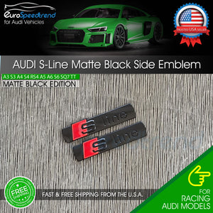 2x Audi S-Line Matte Black Badge Emblem 3D A3 A4 A5 A6 A7 Q5 TT Side Fender OE