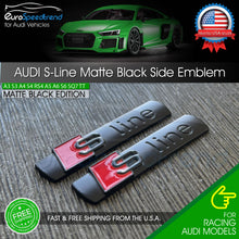 Load image into Gallery viewer, 2x Audi S-Line Matte Black Badge Emblem 3D A3 A4 A5 A6 A7 Q5 TT Side Fender OE
