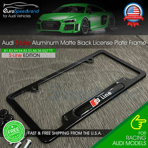 Aud S-Line License Plate Frame Matte Black Logo Front or Rear 3D Emblem Cover