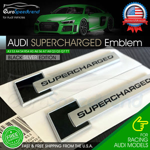 Audi SuperCharged Emblem 3D Black Silver Badge Side Fender A4 A5 A6 A7 A8 OEM