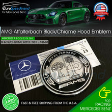 Load image into Gallery viewer, AMG Hood Emblem Affalterbach Black Chrome Apple Tree Mercedes Benz 57mm Front OE
