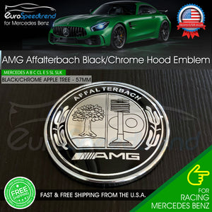 AMG Hood Emblem Affalterbach Black Chrome Apple Tree Mercedes Benz 57mm Front OE