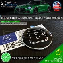 Load image into Gallery viewer, Brabus Black Flat Hood Emblem Chrome 3D Laurel Wreath Mercedes Benz 57mm Front
