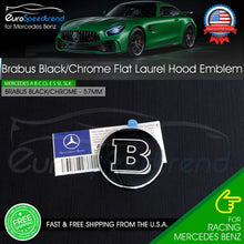 Load image into Gallery viewer, Brabus Black Flat Hood Emblem Chrome 3D Laurel Wreath Mercedes Benz 57mm Front
