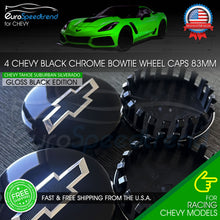 Load image into Gallery viewer, Chevy 83mm Black Wheel Center Hub Caps Bowtie Silverado Tahoe Suburban 2014-2021
