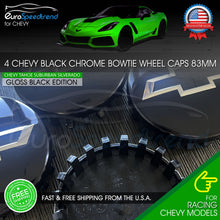 Load image into Gallery viewer, Chevy 83mm Black Wheel Center Hub Caps Bowtie Silverado Tahoe Suburban 2014-2021
