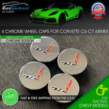 Load image into Gallery viewer, 4 Chrome Wheel Center Caps for Corvette C7 Cross Flag Set 68mm 2.7&quot; 23217059 OE
