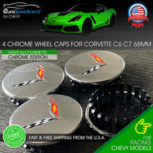 Load image into Gallery viewer, 4 Chrome Wheel Center Caps for Corvette C7 Cross Flag Set 68mm 2.7&quot; 23217059 OE
