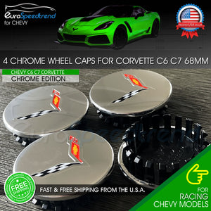 4 Chrome Wheel Center Caps for Corvette C7 Cross Flag Set 68mm 2.7" 23217059 OE