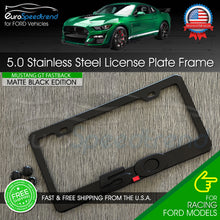 Load image into Gallery viewer, Black 5.0 Matte Black License Plate Frame Logo Front or Rear 3D Cover Mustang GT
