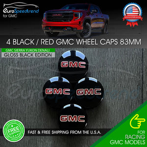 GMC Black 83mm Wheel Center Hub Caps Sierra Yukon Denali 2014-2021 GM 1500 3.25"