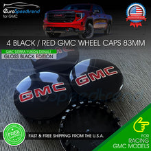 Load image into Gallery viewer, GMC Black 83mm Wheel Center Hub Caps Sierra Yukon Denali 2014-2021 GM 1500 3.25&quot;
