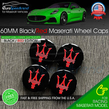 Load image into Gallery viewer, Maserati Black Red Wheel Center Cap 60mm Ghibli GTS Levante Quattroporte 4PCS OE
