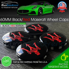 Load image into Gallery viewer, Maserati Black Red Wheel Center Cap 60mm Ghibli GTS Levante Quattroporte 4PCS OE
