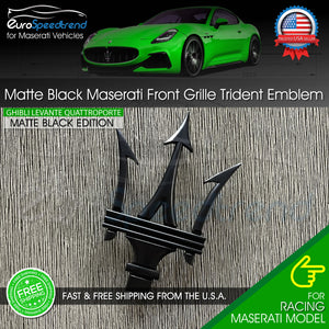 Maserati Matte Black Front Emblem 3D Trident Grille Badge OEM Ghibli Levanti