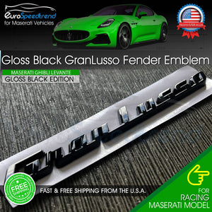 Maserati GranLusso Gloss Black Emblem 3D Fender Logo Badge Nameplate OEM Ghibli