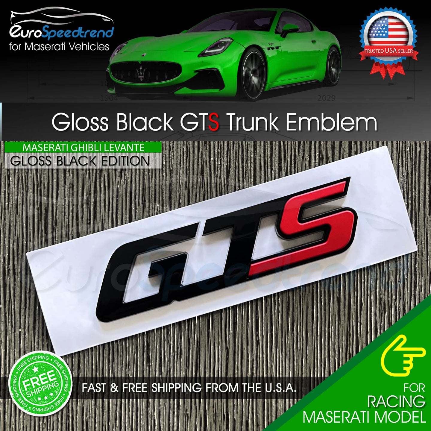 Maserati GTS Gloss Black RED S Emblem 3D Trunk Logo Badge OE Ghibli Quattroporte