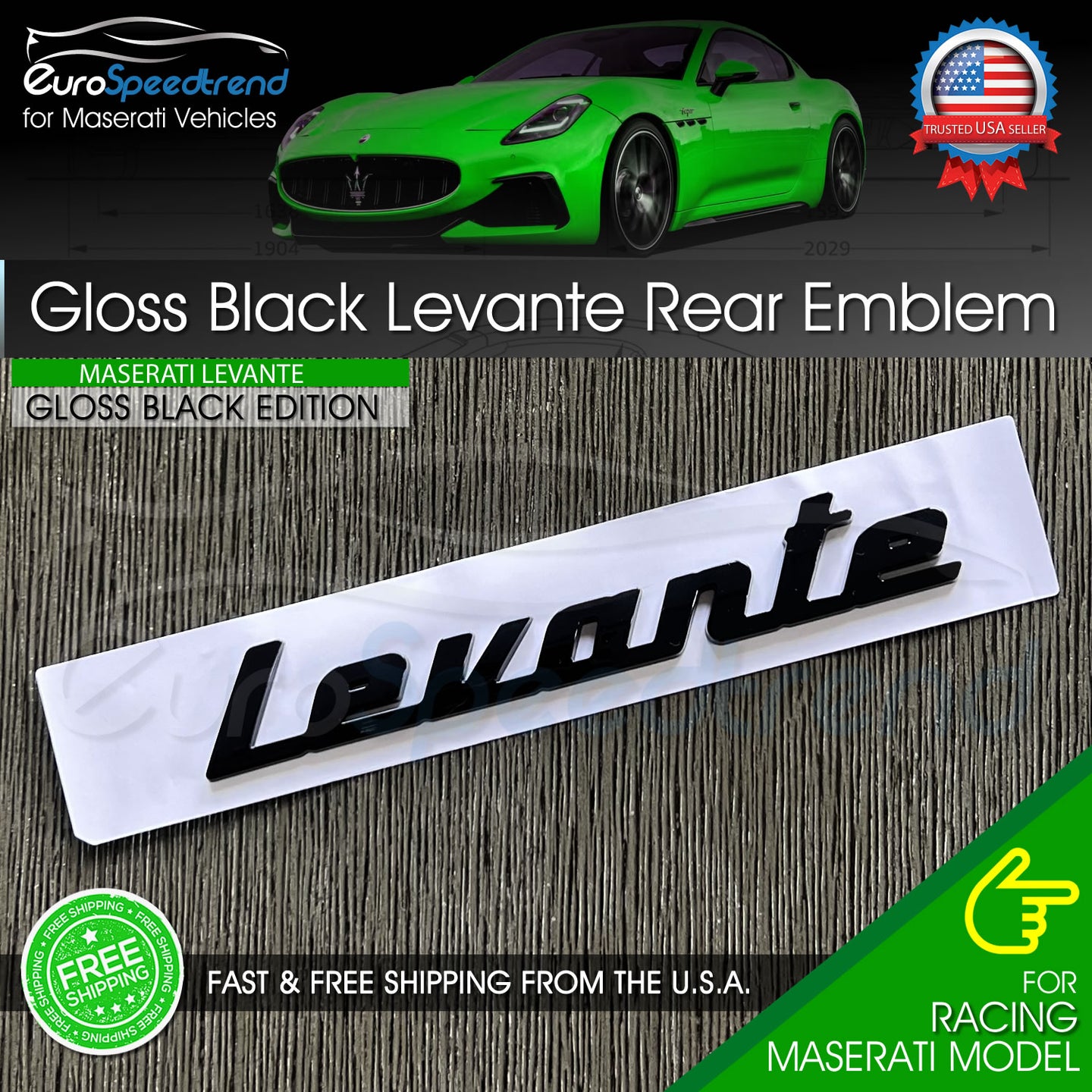 Maserati Levante Gloss Black Emblem 3D Trunk Logo Badge Nameplate OEM GT Modena