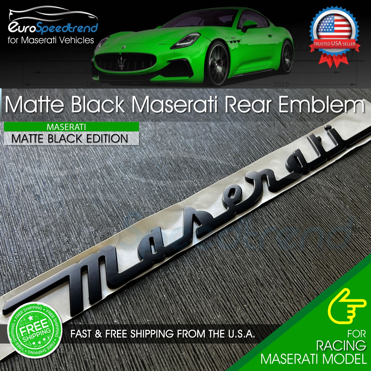 Maserati Matte Black Emblem 3D Trunk Logo Badge Nameplate OEM GT Ghibli Levanti