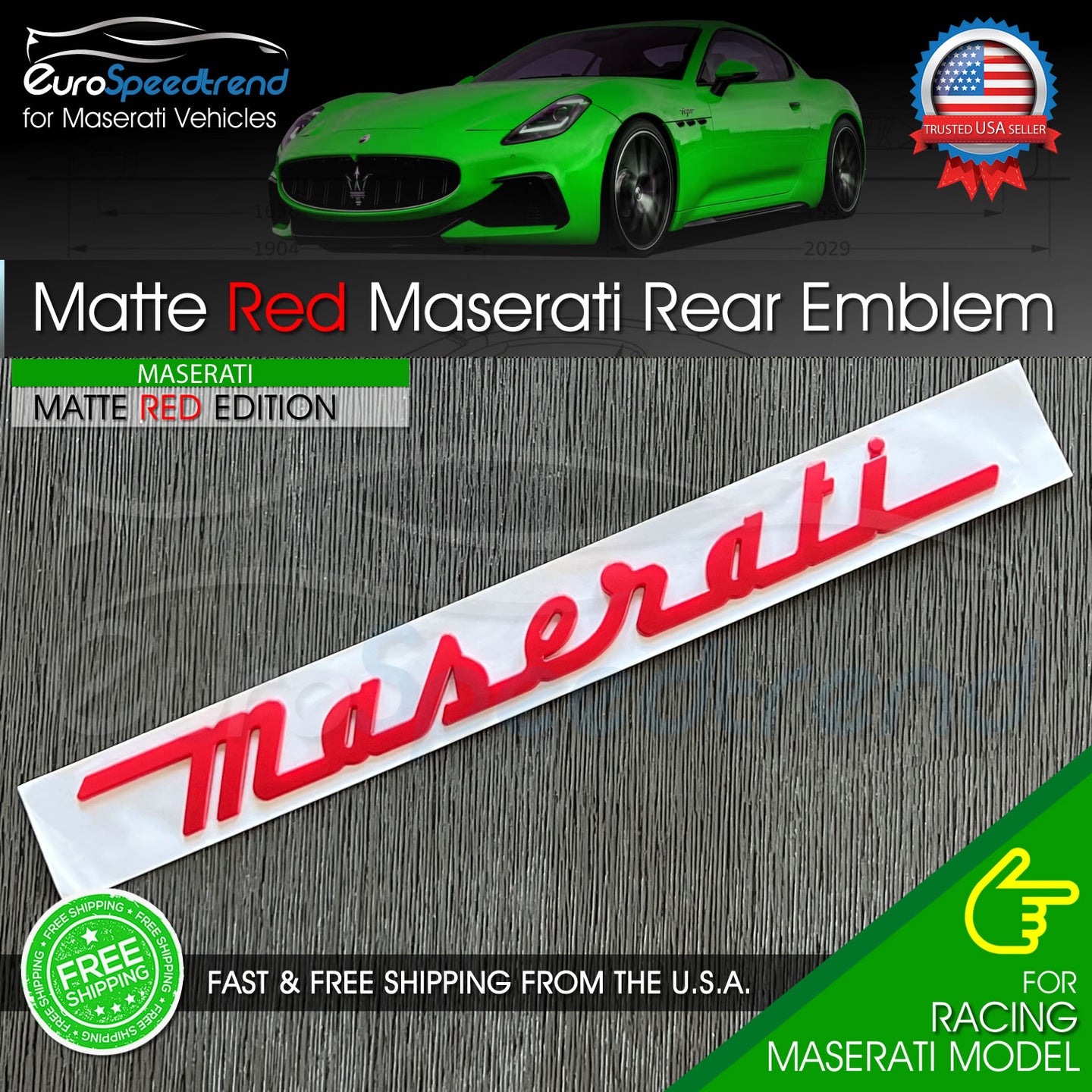 Maserati Matte Red Emblem 3D Trunk Logo Badge Nameplate OEM GT Ghibli Levanti