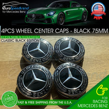 Load image into Gallery viewer, 4 Mercedes-Benz Classic Black Wheel Center Hub Caps Emblem 75MM Laurel Wreath
