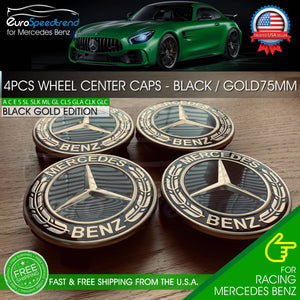 4 Mercedes Benz Classic Gold Wheel Center Hub Caps Emblem 75MM Laurel Wreath