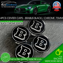 Load image into Gallery viewer, 4 Brabus Black Chrome Wheel Center Hub Caps Emblem fits Mercedes-Benz 75MM Set
