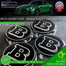 Load image into Gallery viewer, 4 Brabus Black Chrome Wheel Center Hub Caps Emblem fits Mercedes-Benz 75MM Set
