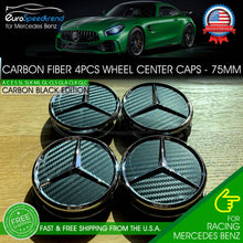Load image into Gallery viewer, 4 Carbon Fiber Black Wheel Center Caps Mercedes Benz Wreath AMG C E GL M SL 75MM
