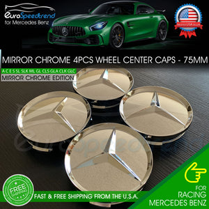 4 Mercedes-Benz Mirror Chrome Wheel Center Hub Caps Emblem 75MM Laurel Wreath