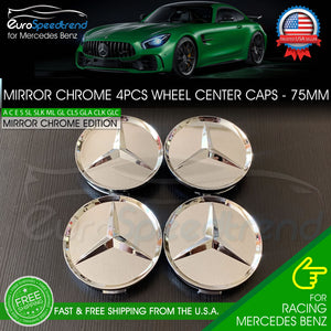 4 Mercedes-Benz Mirror Chrome Wheel Center Hub Caps Emblem 75MM Laurel Wreath