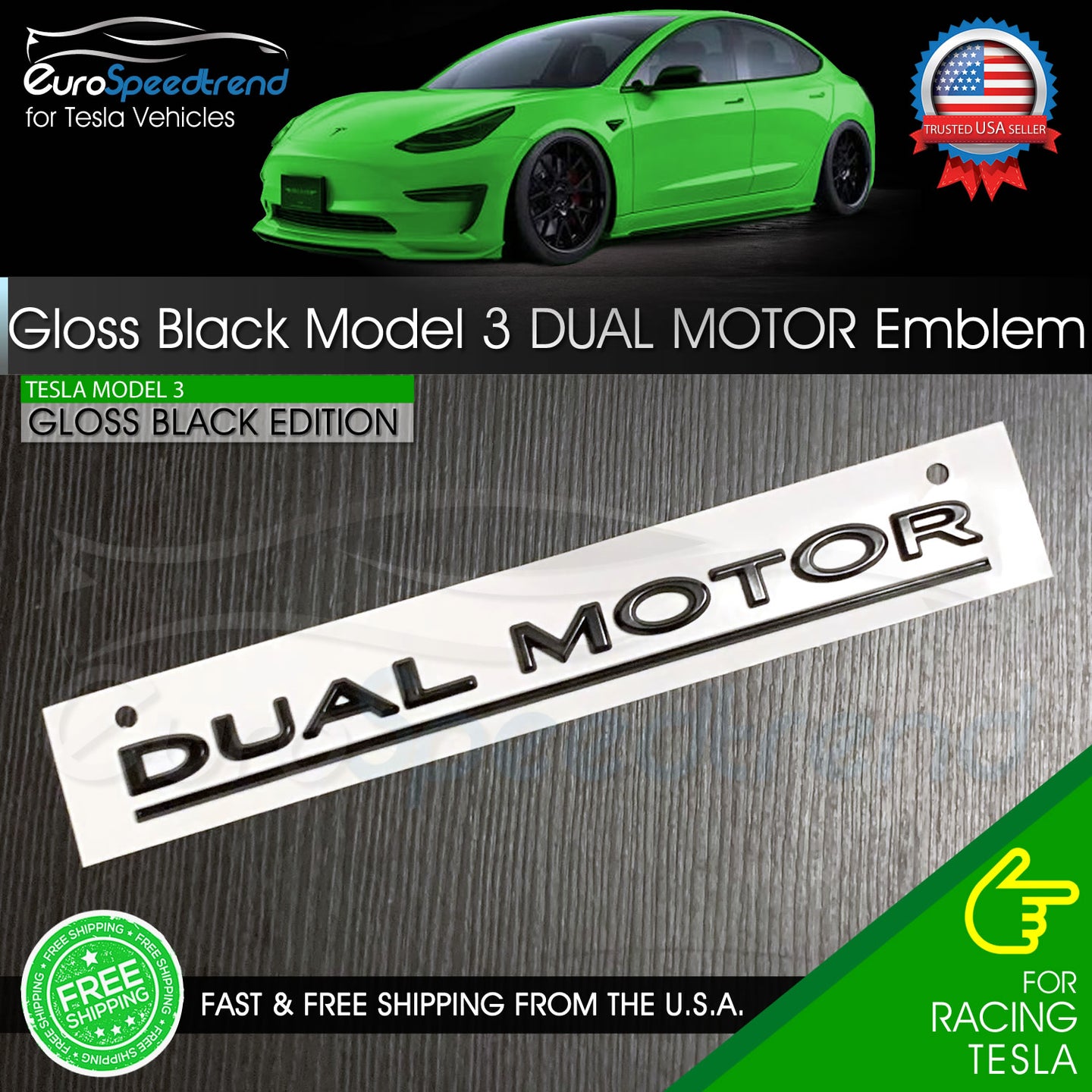 Tesla Model 3 Y X DUAL MOTOR Emblem Gloss Black Rear Trunk Lid Badge Logo OE