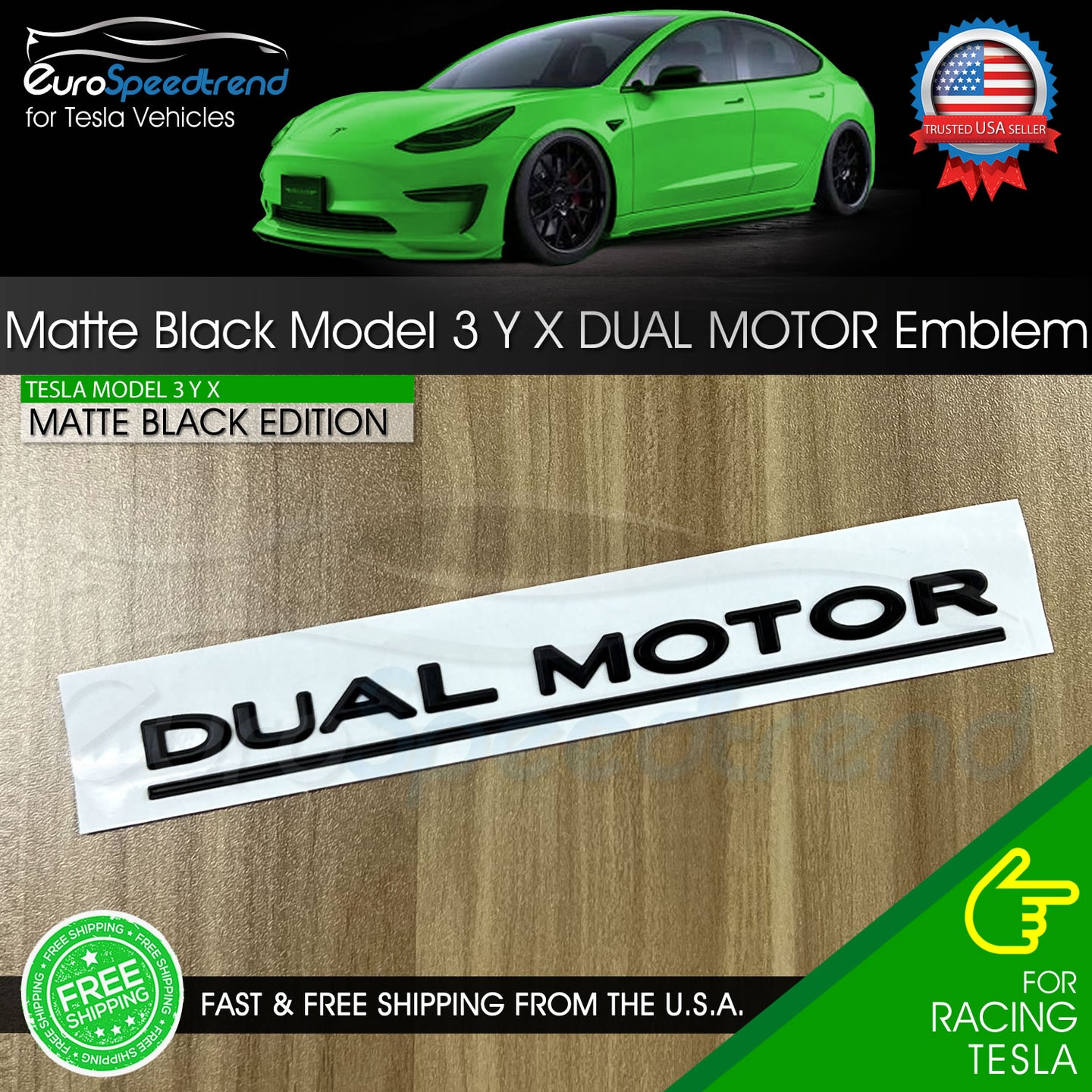 Tesla Model 3 Y X DUAL MOTOR Emblem Matte Black Rear Trunk Lid Badge Logo OE