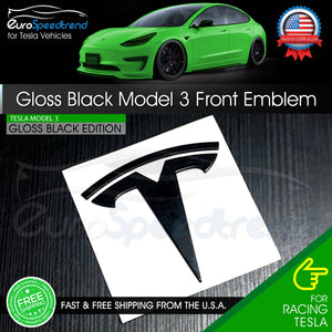 Tesla Model 3 Emblem Gloss Black Front Hood T Letter Badge Logo OEM 1494949-00-A
