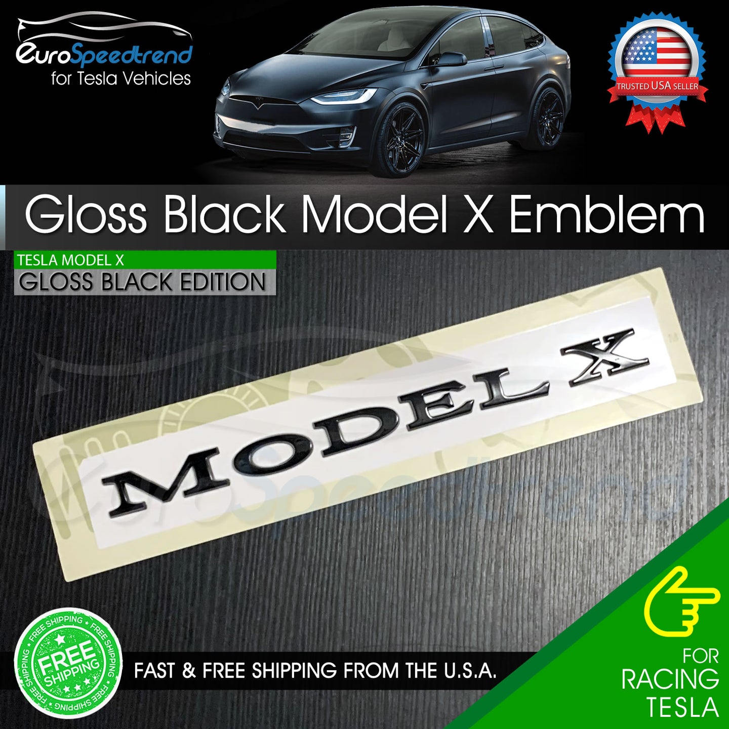 Tesla Model X Emblem Gloss Black Rear Trunk Lid Badge Logo P100D P90D P85D PLAID