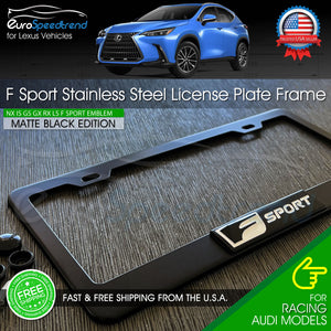 Lexus F Sport Matte Black License Plate Frame Logo Front or Rear 3D Emblem Cover